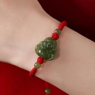 泰妃格和田玉弥勒佛手链红绳编织手绳笑脸佛公青玉平安佛手串本命年女