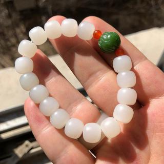 新疆和田玉羊脂玉桶珠手串正品白玉老型珠碧玉苹果珠天然玉石珠串